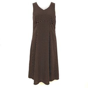 Northern Reflections Brown & Cream Polka Dot Sleeveless Midi Dress Women’s M 90s